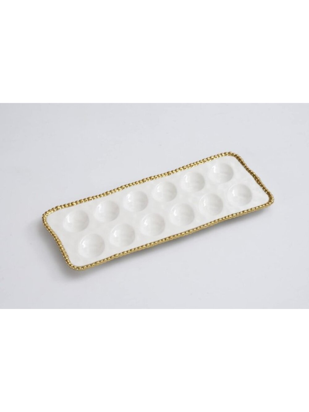 Elegant Titanium-Plated Porcelain Deviled Egg Tray - 14.5"x6.3", Gold/White